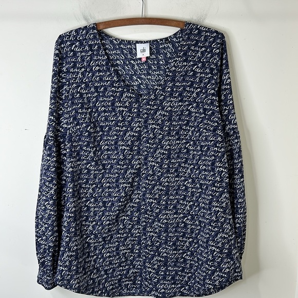 CAbi 5336 Te Amo Blouse Blue White Size Medium - Picture 16 of 16